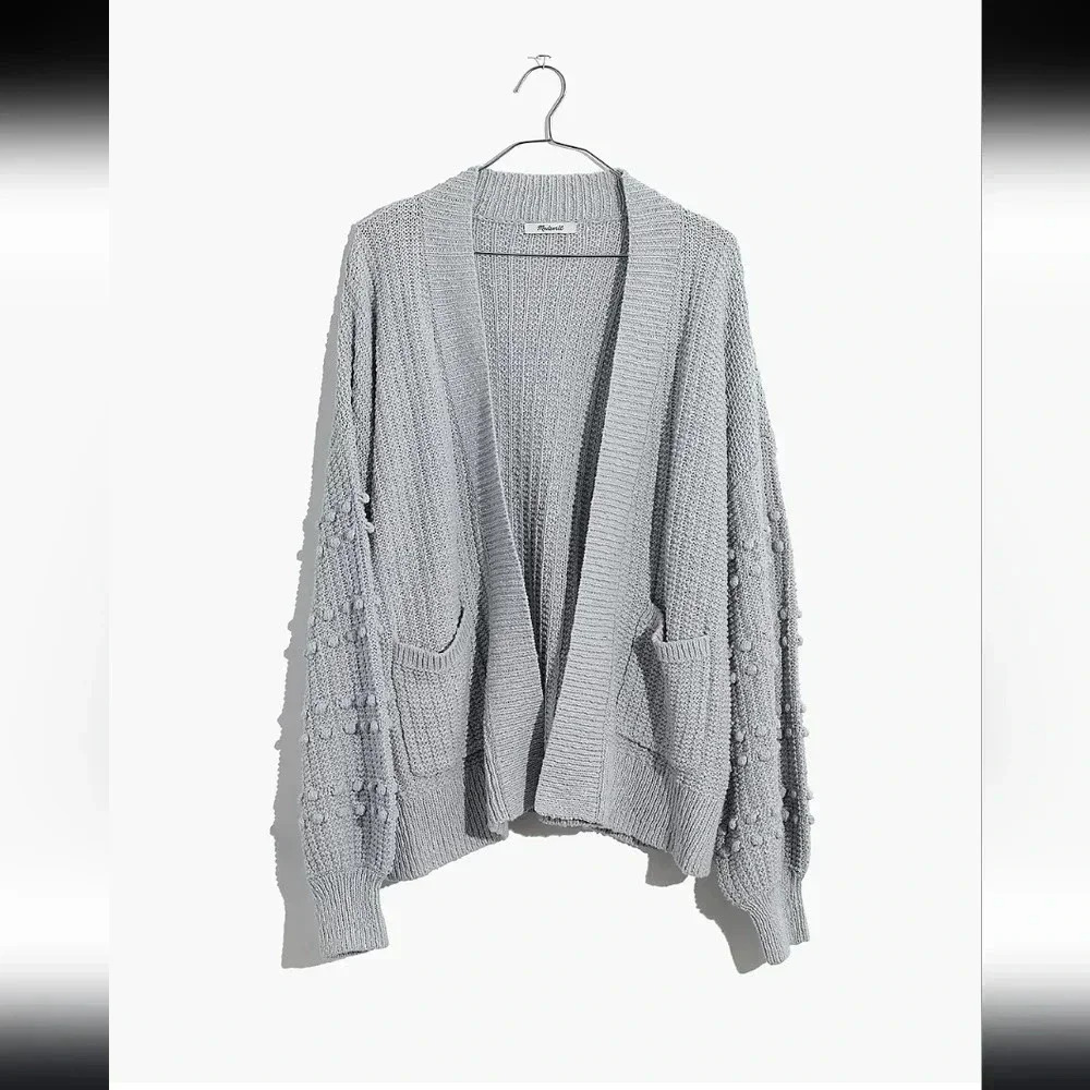 Madewell Bobble Pom Pom Balloon Sleeve Open Front Cardigan Sweater(M)